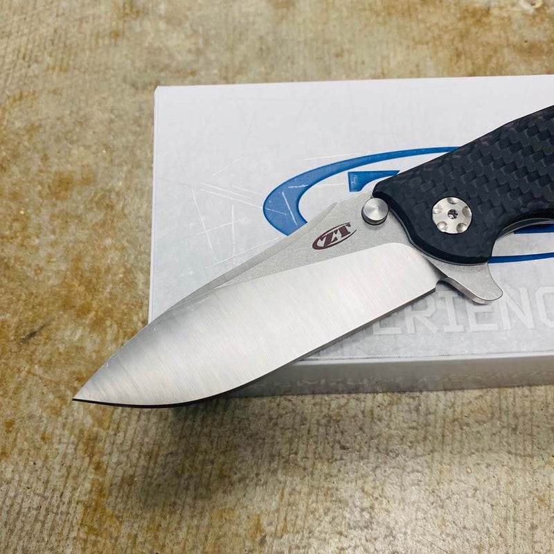 Load image into Gallery viewer, Zero Tolerance Hinderer 0562CF Flipper 3.5" CPM-20CV Satin/Stonewashed Plain Blade, Carbon Fiber with Titanium Back Handle
