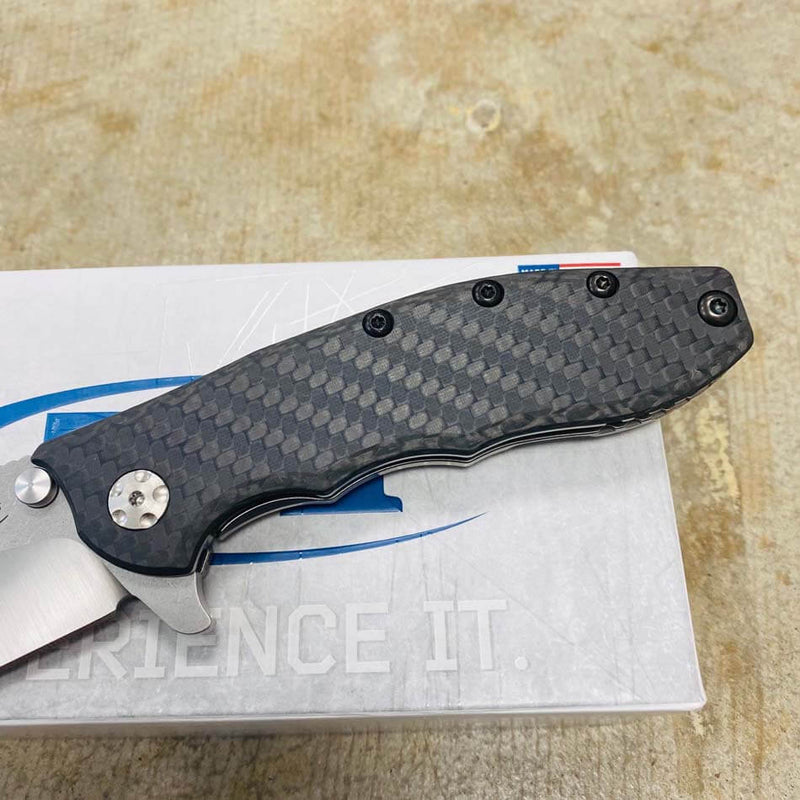 Load image into Gallery viewer, Zero Tolerance Hinderer 0562CF Flipper 3.5" CPM-20CV Satin/Stonewashed Plain Blade, Carbon Fiber with Titanium Back Handle
