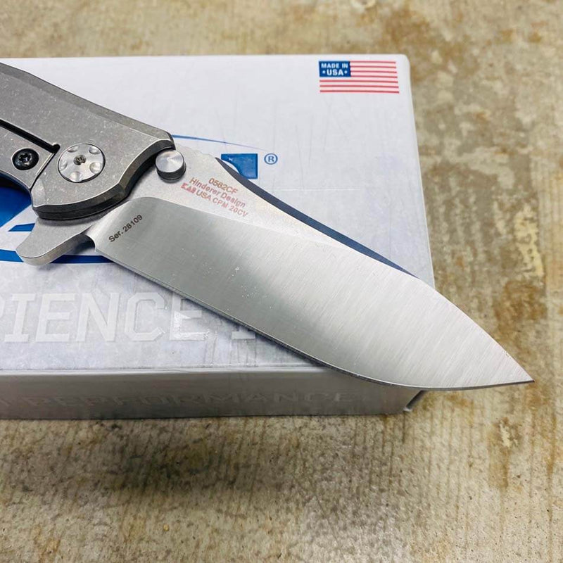 Load image into Gallery viewer, Zero Tolerance Hinderer 0562CF Flipper 3.5" CPM-20CV Satin/Stonewashed Plain Blade, Carbon Fiber with Titanium Back Handle
