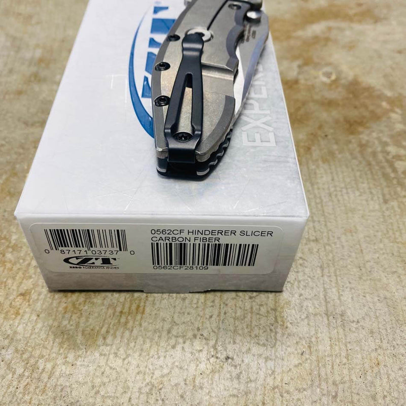 Load image into Gallery viewer, Zero Tolerance Hinderer 0562CF Flipper 3.5" CPM-20CV Satin/Stonewashed Plain Blade, Carbon Fiber with Titanium Back Handle
