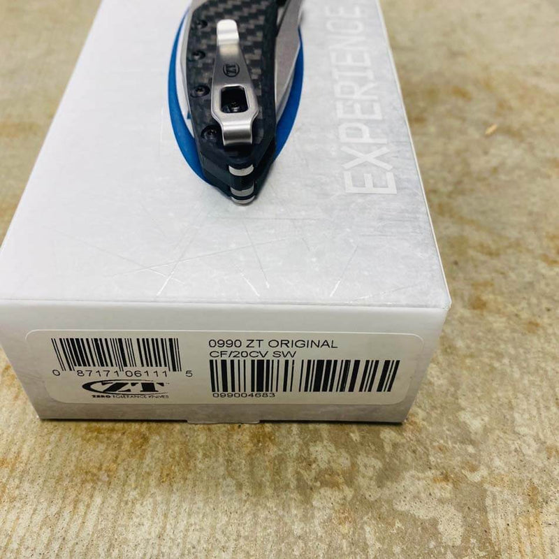 Load image into Gallery viewer, Zero Tolerance 0990 Flipper Knife 3.25" CPM-20CV Stonewashed Drop Point Blade, Carbon Fiber Handles with Steel Overlay

