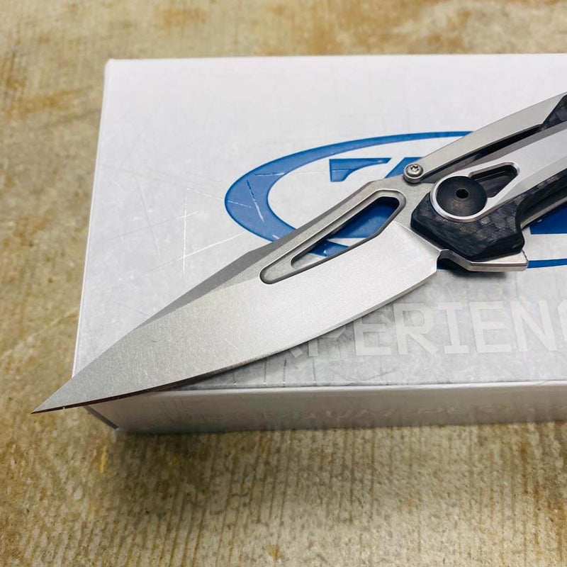 Load image into Gallery viewer, Zero Tolerance 0990 Flipper Knife 3.25" CPM-20CV Stonewashed Drop Point Blade, Carbon Fiber Handles with Steel Overlay
