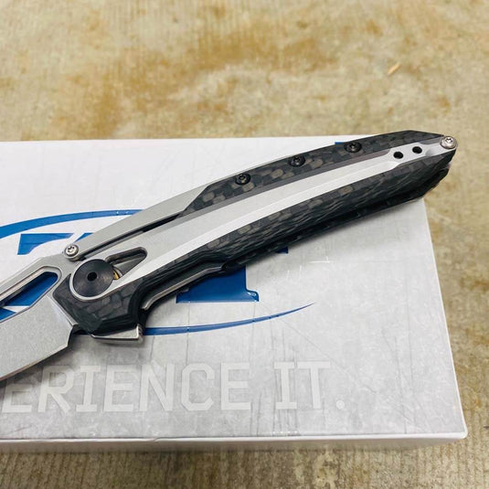Zero Tolerance 0990 Flipper Knife 3.25" CPM-20CV Stonewashed Drop Point Blade, Carbon Fiber Handles with Steel Overlay