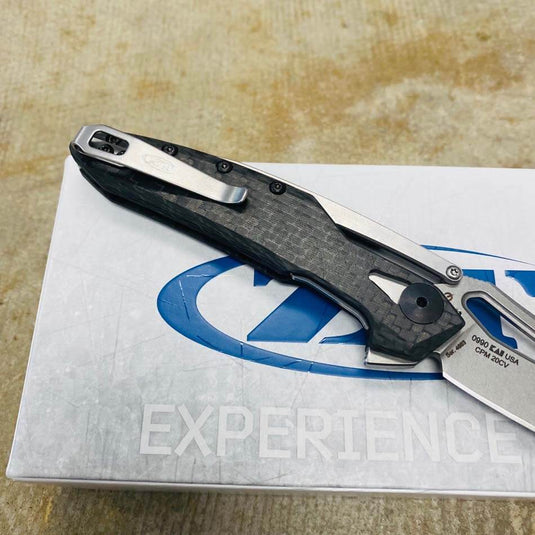 Zero Tolerance 0990 Flipper Knife 3.25" CPM-20CV Stonewashed Drop Point Blade, Carbon Fiber Handles with Steel Overlay