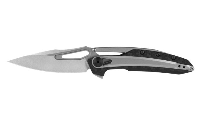Load image into Gallery viewer, Zero Tolerance 0990 Flipper Knife 3.25" CPM-20CV Stonewashed Drop Point Blade, Carbon Fiber Handles with Steel Overlay
