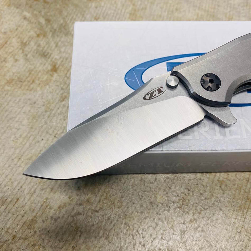 Load image into Gallery viewer, Zero Tolerance 0562TI Hinderer Flipper Knife 3.5" CPM-20CV Satin/Stonewashed Plain Blade, Titanium Handles
