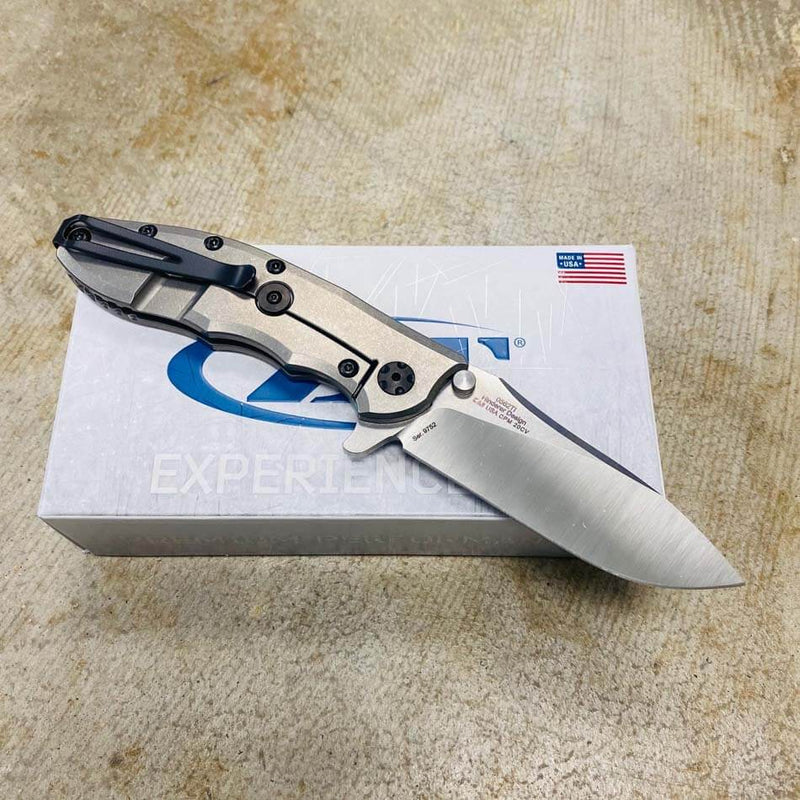 Load image into Gallery viewer, Zero Tolerance 0562TI Hinderer Flipper Knife 3.5" CPM-20CV Satin/Stonewashed Plain Blade, Titanium Handles
