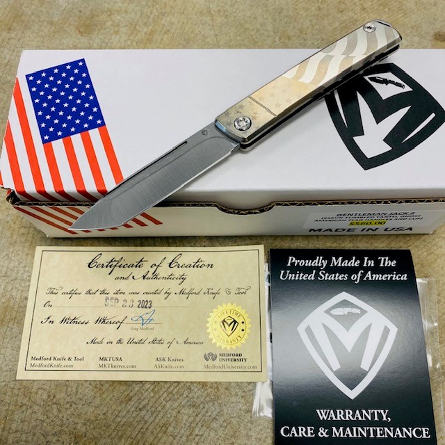 Medford Gentleman Jack GJ-2 Ti 3.1" TANTO Slip Joint GHOSTED AMERICAN FLAG Handle Knife with Pocket Clip