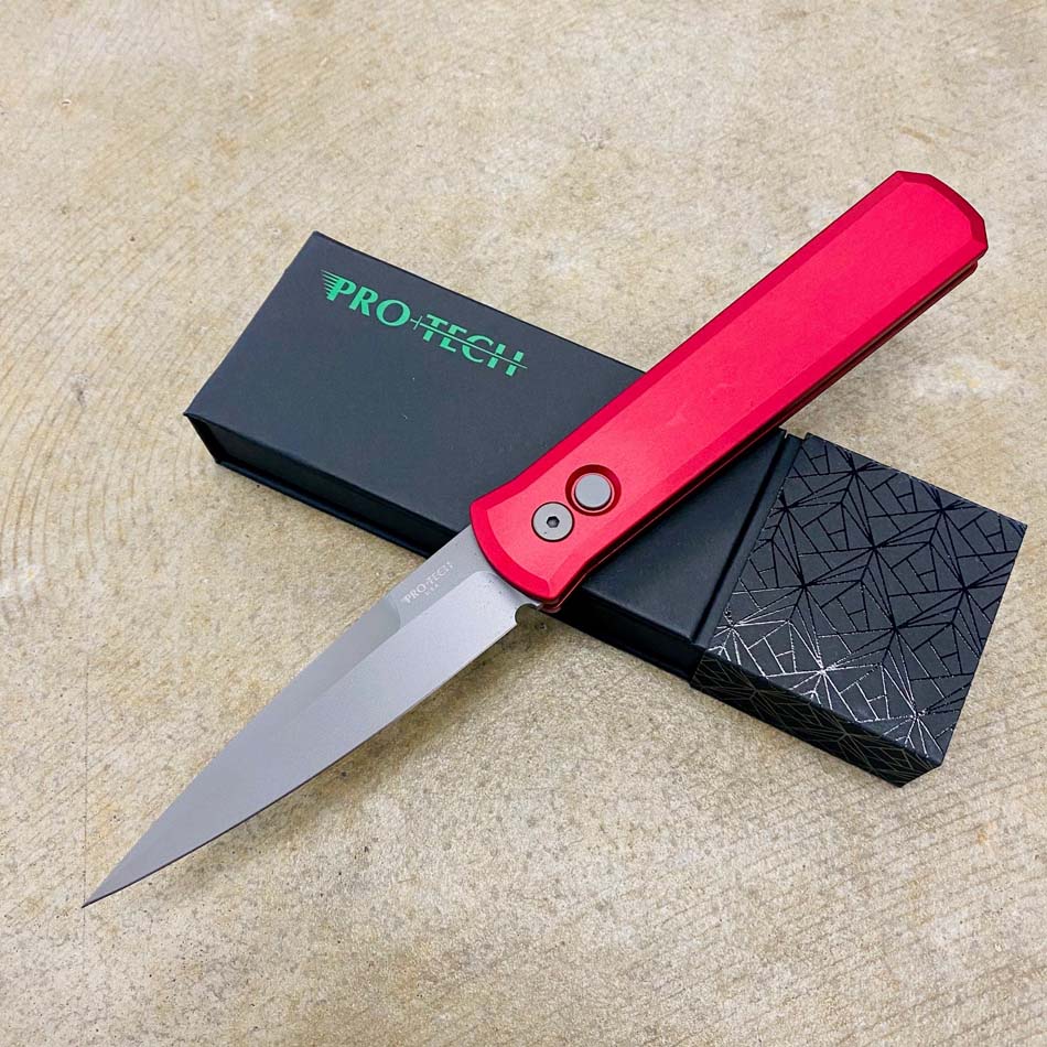 PROTECH 920-RED Godfather Satin 4" Solid Red Handle Blasted Blade Knife