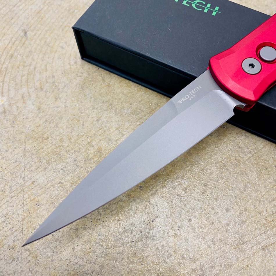 PROTECH 920-RED Godfather Satin 4" Solid Red Handle Blasted Blade Knife - 920-RED