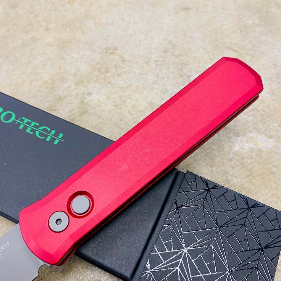 PROTECH 920-RED Godfather Satin 4" Solid Red Handle Blasted Blade Knife - 920-RED