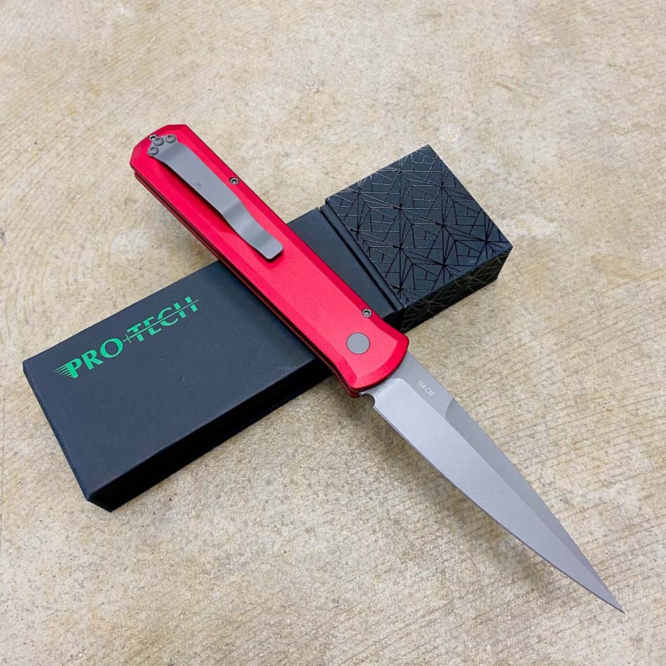 PROTECH 920-RED Godfather Satin 4" Solid Red Handle Blasted Blade Knife - 920-RED