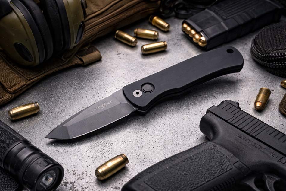 ProTech E7T01 Emerson CQC7 3.25" Chisel Tanto Blasted Blade Black Handle Auto Knife - E7T01