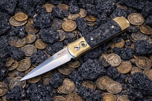 Protech 7114 Fat Carbon Black Camo Inlays Godson 3.15" Satin 154-CM Blade Auto Knife - 7114 Camo