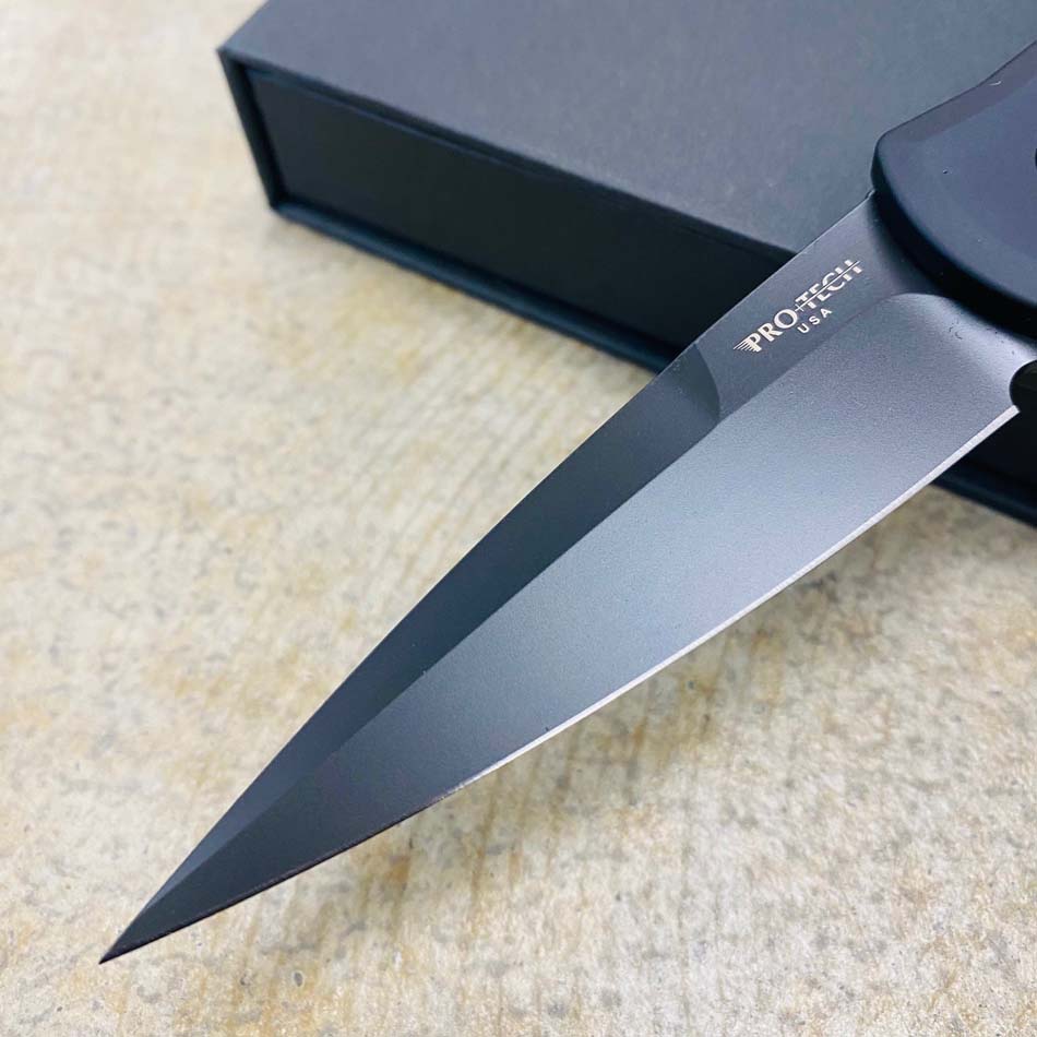 Protech 7FC32 Godson 3.15" Black Handle Fat Carbon Dark Matter Purple Inlays Black Blade Auto Knife - 7FC32