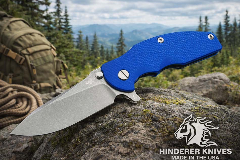 Rick Hinderer Jurassic 3.375" Magnacut Slicer, Hollow Grind, Tri-Way, Battle Blue, Blue G10 Knife Rick Hinderer Jurassic 3.375" Magnacut Slicer, Hollow Grind, Tri-Way, Battle Blue, Blue G10 Knife