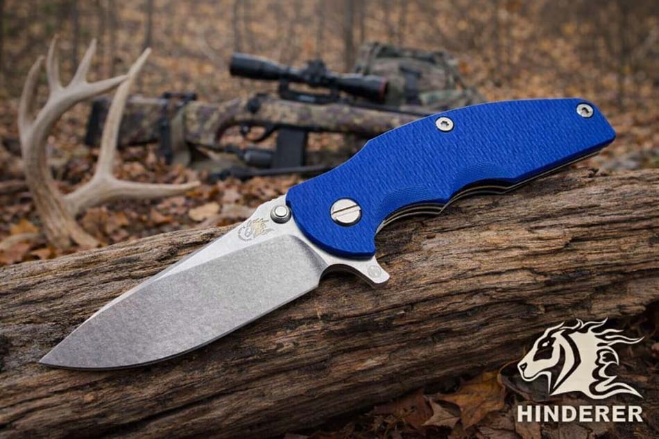 Rick Hinderer Jurassic 3.375" Magnacut Slicer, Hollow Grind, Tri-Way, Stonewash Blue, Blue G10 Knife Rick Hinderer Jurassic 3.375" Magnacut Slicer, Hollow Grind, Tri-Way, Stonewash Blue, Blue G10 Knife