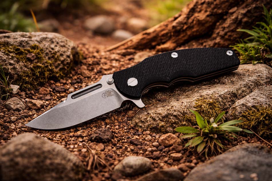 Rick Hinderer Jurassic Frontier 3.375" Magnacut Clip Point, Tri-Way, Working Finish, Black G10 Knife Rick Hinderer Jurassic Frontier 3.375" Magnacut Clip Point, Tri-Way, Working Finish, Black G10 Knife