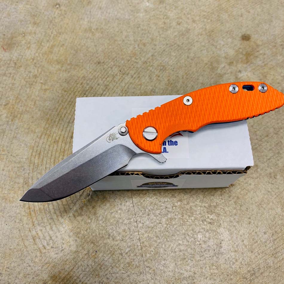 Rick Hinderer XM-18 3.0" Spanto, Tri-Way, STONEWASH BLUE, Orange G10 Folding Knife Rick Hinderer XM-18 3.0" Spanto, Tri-Way, Stonewash Blue, Orange G10 Folding Knife