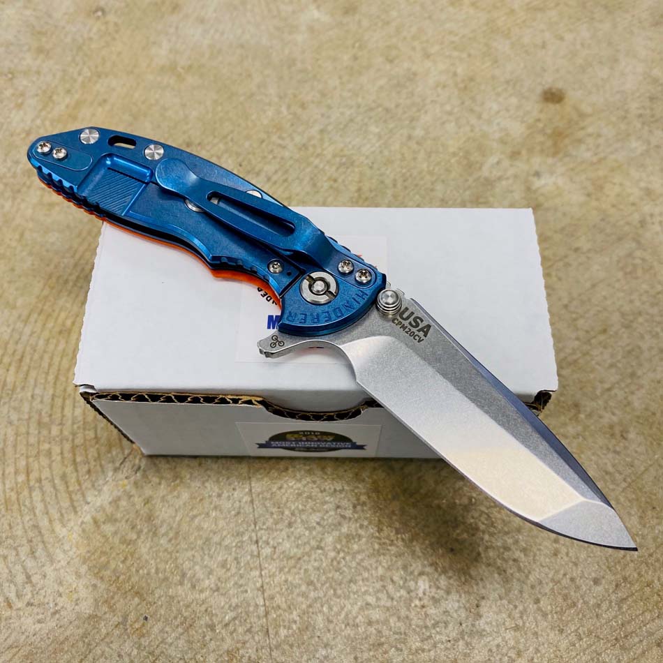 Rick Hinderer XM-18 3.0" Spanto, Tri-Way, STONEWASH BLUE, Orange G10 Folding Knife - RH XM-18 3.0" Spanto SW Blue Orange