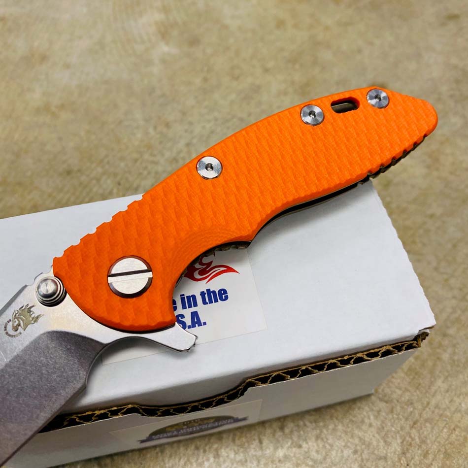 Rick Hinderer XM-18 3.0" Spanto, Tri-Way, STONEWASH BRONZE, Orange G10 Folding Knife - RH XM-18 3.0" Spanto SWB Orange