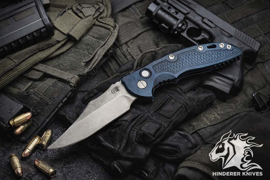 Rick Hinderer XM-18 3.5" AUTOMATIC CPM-S45VN Bowie Knife Stonewash Blue Knife Rick Hinderer XM-18 3.5" AUTO Bowie Knife Stonewash Blue Knife