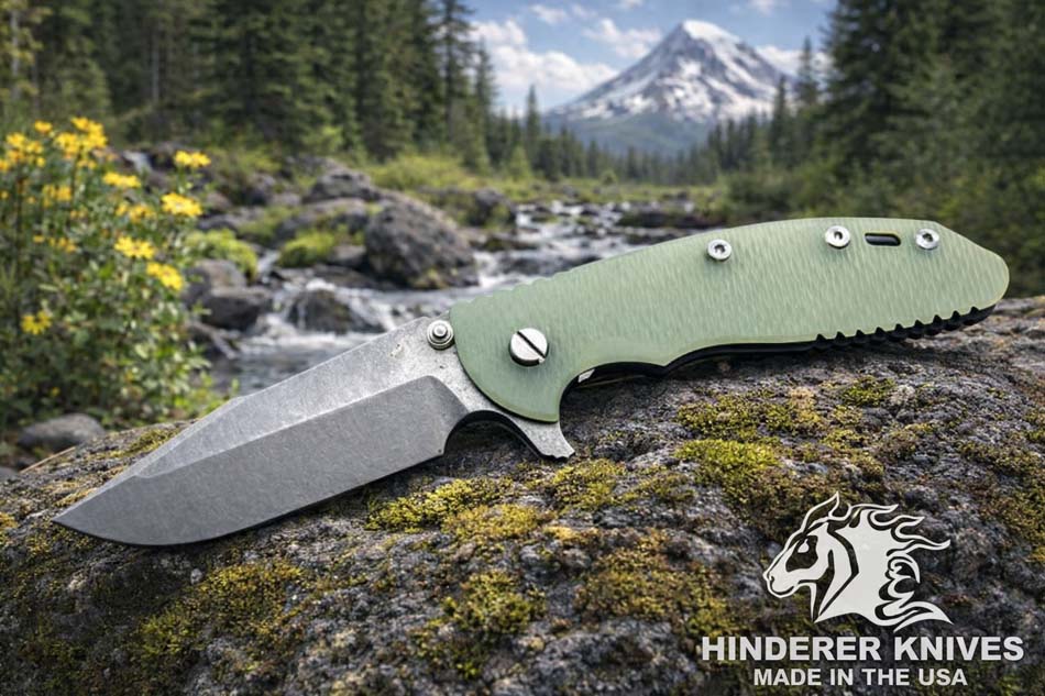 Rick Hinderer XM-24 4.0" HARPOON Spanto S45VN, Tri-Way, Battle Blue, Translucent Green G10 Knife Rick Hinderer XM-24 4.0" HARPOON Spanto S45VN, Tri-Way, Battle Blue, Translucent Green G10 Knife