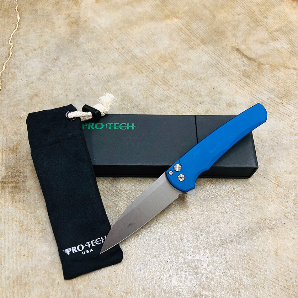 ProTech 5101-BLUE Malibu Wharncliffe 3.3" Stonewash Flipper Blue Knife 