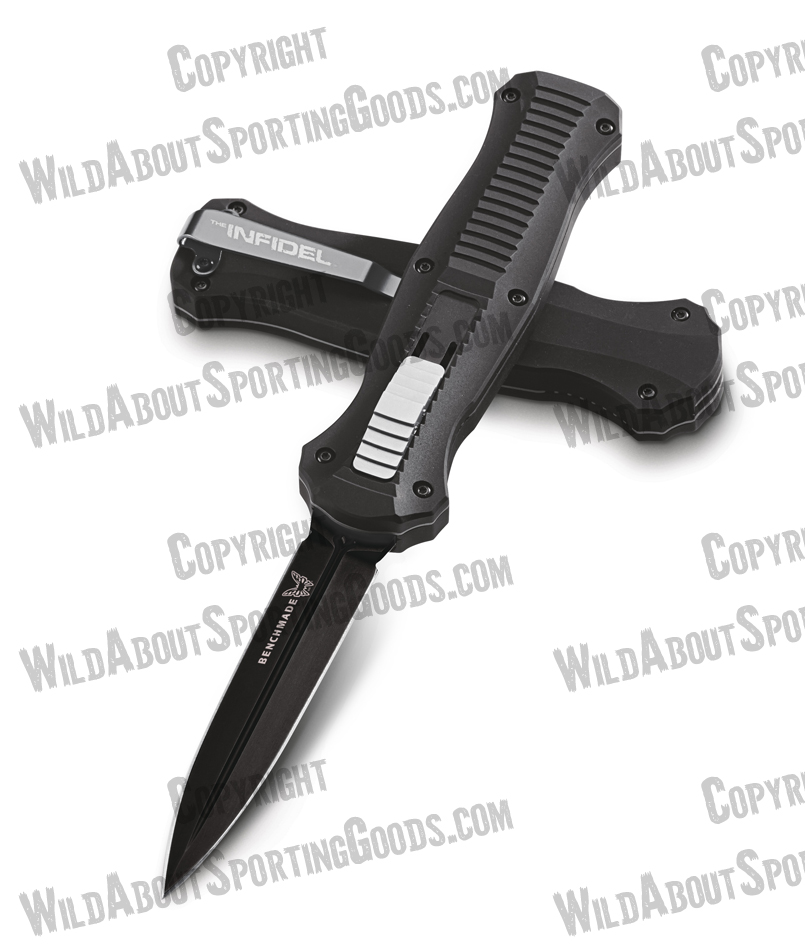 Benchmade 3300BK Infidel AUTO OTF 3.91" Black Finish Double Edge Dagger, Sheath with MALICE CLIP included