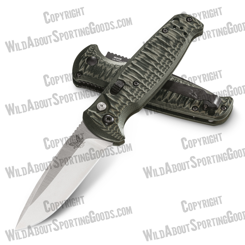 Benchmade 4300-1 CLA AUTO Folding Knife 3.4" Stonewash 154CM Plain Blade, Green and Black G10 Handles