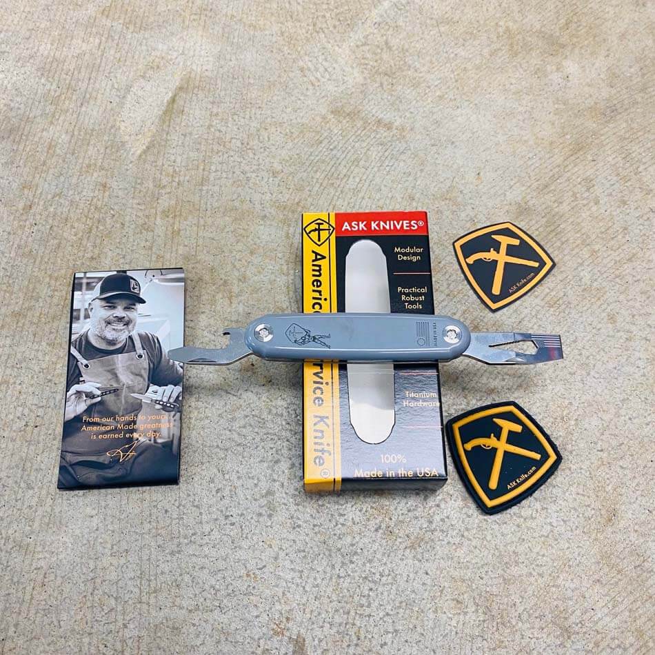 American Service Knife Atlas Utility Tool Battleship Gray with Bottle Opener and Chisel