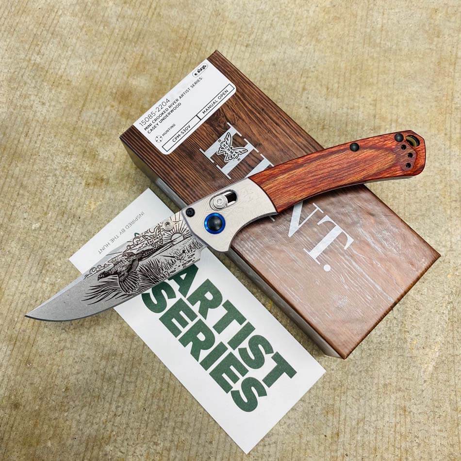 Benchmade 15085-2204 RINGNECK PHEASANT Mini Crooked River Folding Knife 3.4" Casey Underwood Artist Series LIMITED EDITION RINGNECK PHEASANT