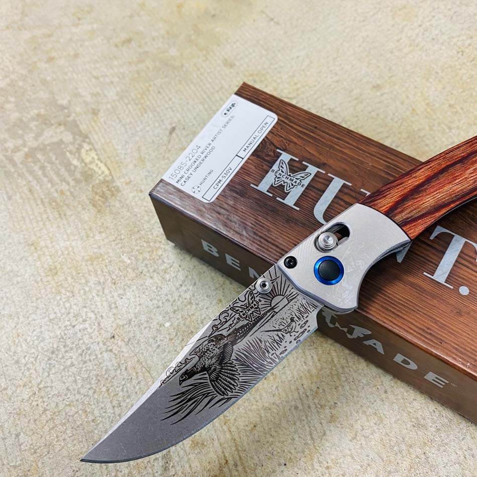 Benchmade 15085-2204 RINGNECK PHEASANT Mini Crooked River Folding Knife 3.4" Casey Underwood Artist Series LIMITED EDITION RINGNECK PHEASANT - 15085-2204