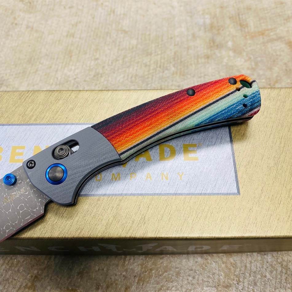 Benchmade 15085-221 Mini Crooked River Folding Knife 3.4" Chad Nichols Damascus Steel G-Carta Handle LIMITED - 15085-221