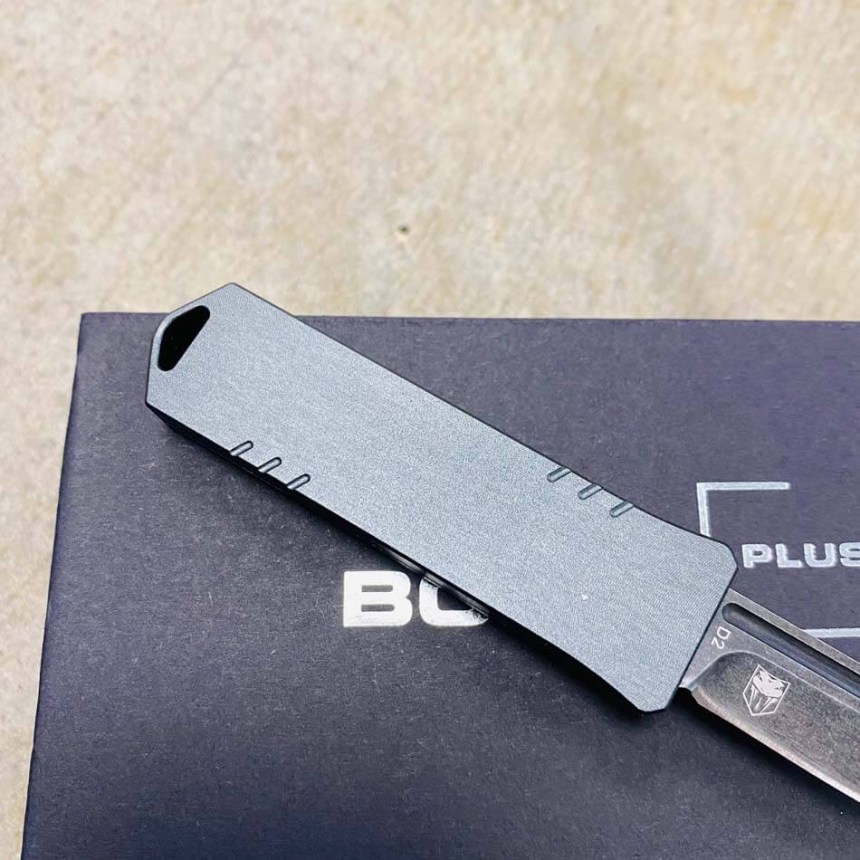 Boker USB OTF Auto Knife Gray Aluminum Handle D2 1.75" Plain Black Blade 06EX276SOI - 06EX276SOI