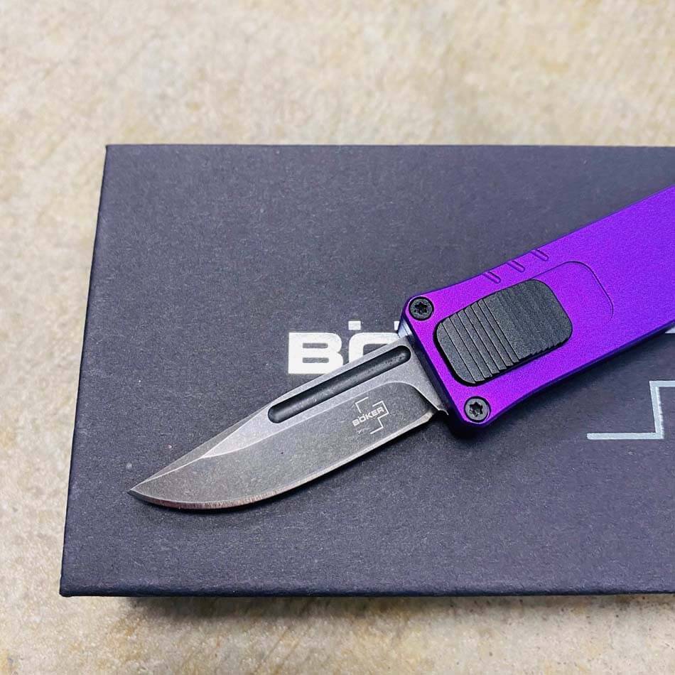Boker USB OTF Auto Knife Purple Aluminum Handle D2 1.75" Plain Black Blade 06EX277SOI - 06EX277SOI