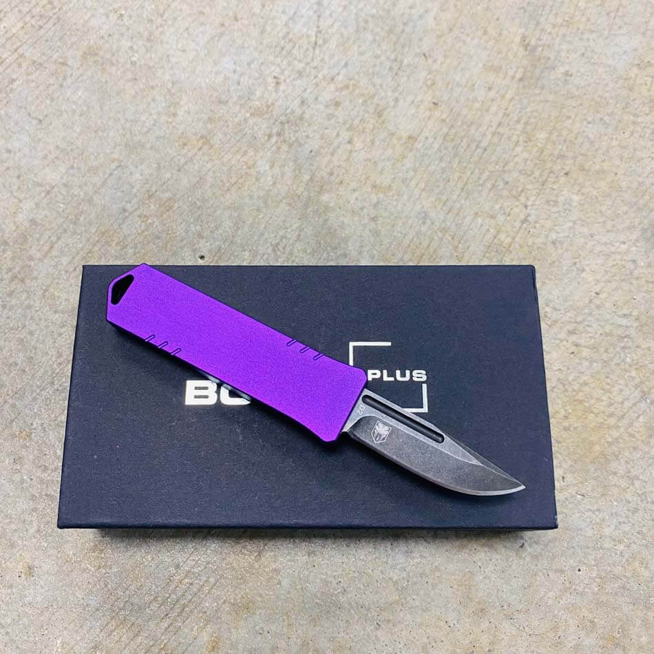 Boker USB OTF Auto Knife Purple Aluminum Handle D2 1.75" Plain Black Blade 06EX277SOI - 06EX277SOI