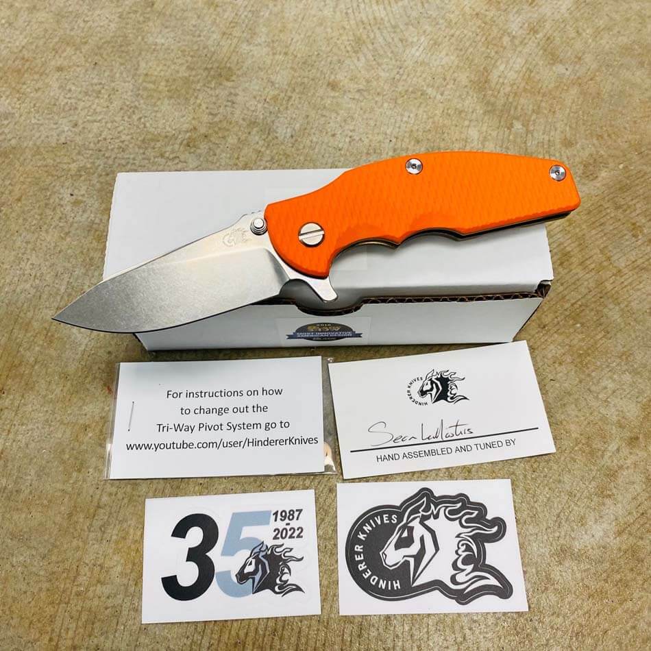 Rick Hinderer Jurassic Slicer Magnacut Stonewash Bronze Orange G10 Knife