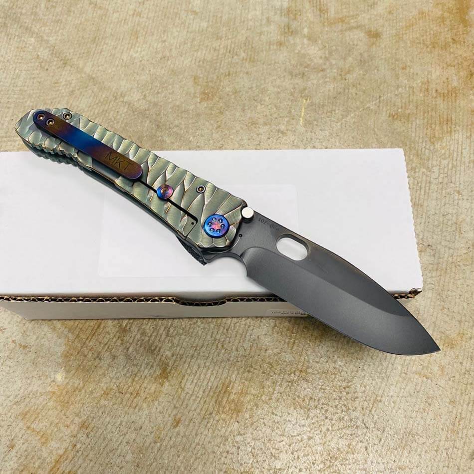 Medford 187 DP D2 PVD 3.75" Blade Bead Blasted Cement with Violet Predator Handles Knife serial 107-066 - MKT 187DP Cement Predator