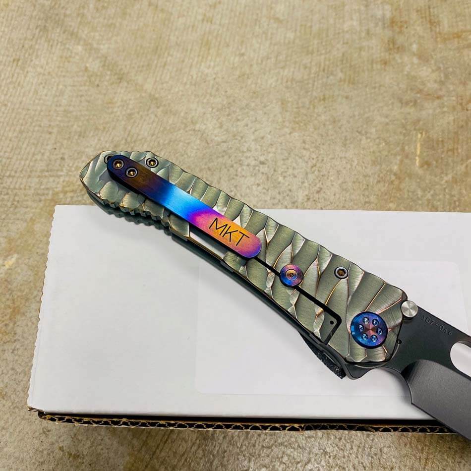 Medford 187 DP D2 PVD 3.75" Blade Bead Blasted Cement with Violet Predator Handles Knife serial 107-066 - MKT 187DP Cement Predator
