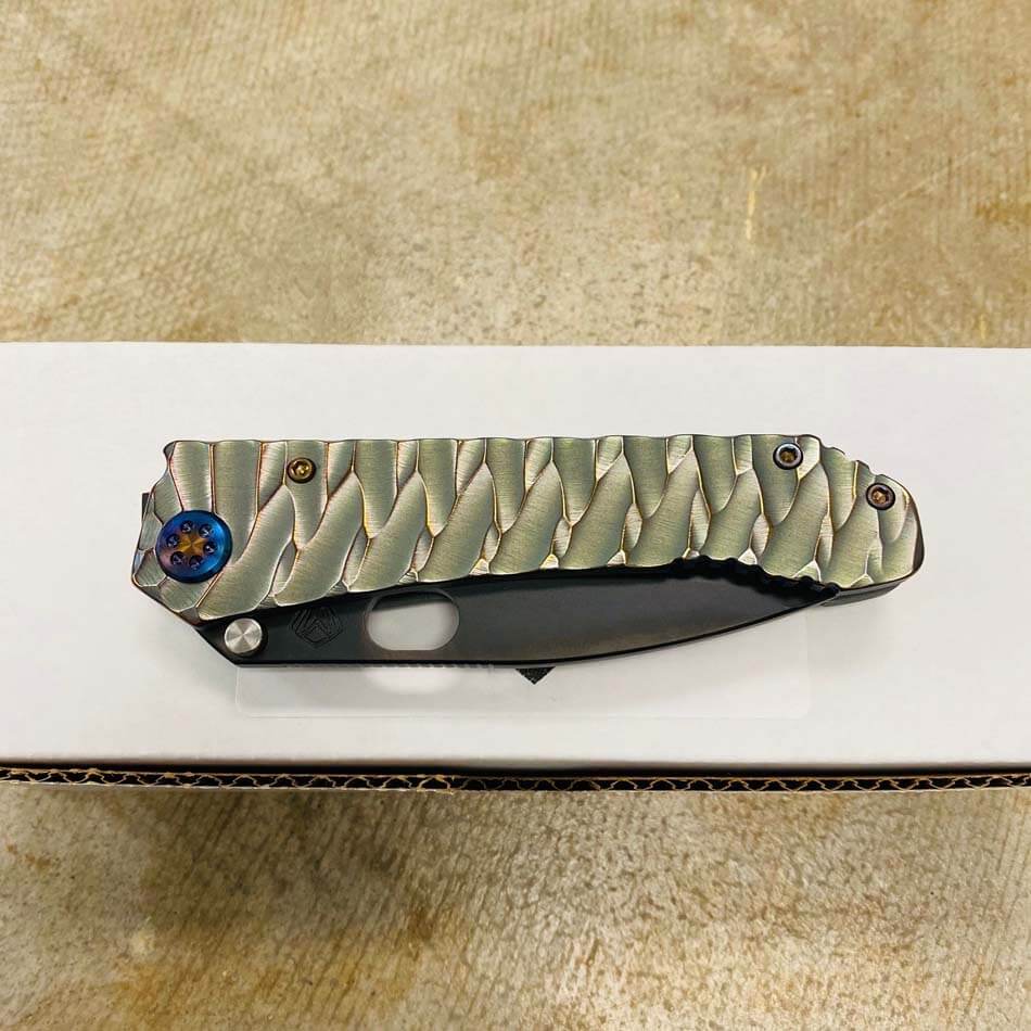 Medford 187 DP D2 PVD 3.75" Blade Bead Blasted Cement with Violet Predator Handles Knife serial 107-066 - MKT 187DP Cement Predator