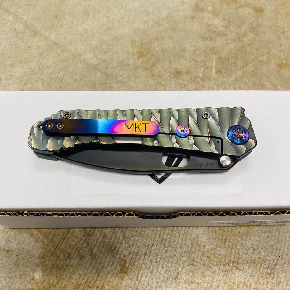 Medford 187 DP D2 PVD 3.75" Blade Bead Blasted Cement with Violet Predator Handles Knife serial 107-066 - MKT 187DP Cement Predator