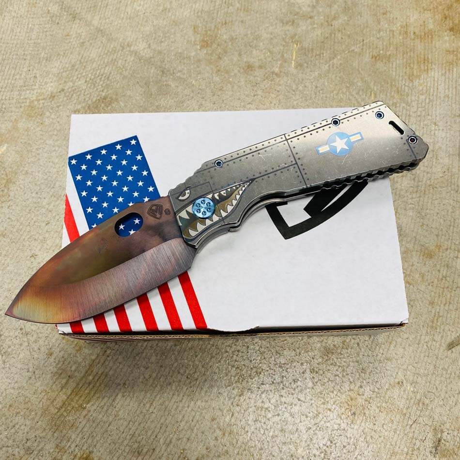 Medford TFF-1 Fat Daddy S35VN Vulcan 4" Blade Tumbled Aviation Warthog Handle Rivets Spring Knife serial 206-071 - MKT Fat Daddy WARTHOG 2