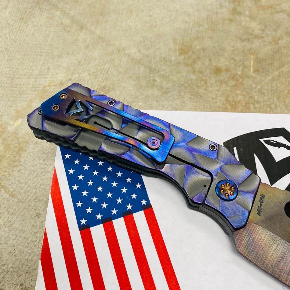 Medford TFF-1 Fat Daddy S35VN Vulcan 4" Blade Bead Blasted Cement with Brushed Violet Stained Glass Knife serial 206-069 - MKT Fat Daddy Cement stained glass