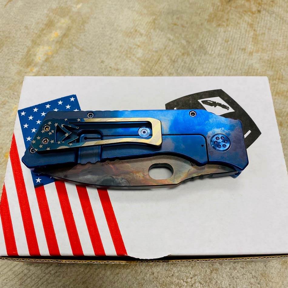 Medford TFF-1 Fat Daddy S35VN Vulcan 4" Blade BLUE American Flag Handles Blue Hardware Knife serial 206-075 - MKT Fat Daddy American Flag
