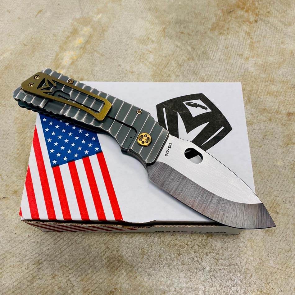 Medford TFF-1 Fat Daddy D2 Vulcan 4" Blade with Satin Flats Bead Blasted Cement with Silver Gator Belly Knife serial 105-079 - MKT Fat Daddy BB Gator Belly