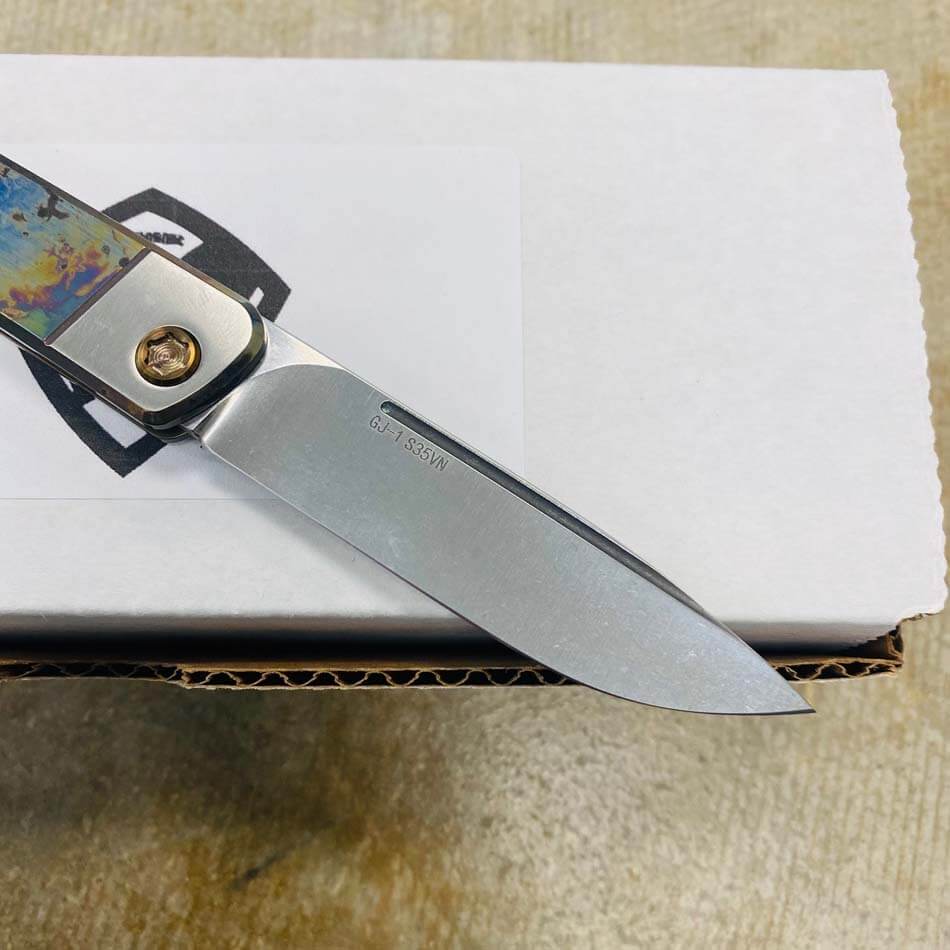 Medford Gentleman Jack GJ-1 Ti 3.1" Slip Joint Blue with Brushed Silver Bolsters Galaxy Solar Flare Knife 107-021 - MKT GJ Galaxy knife 107-021