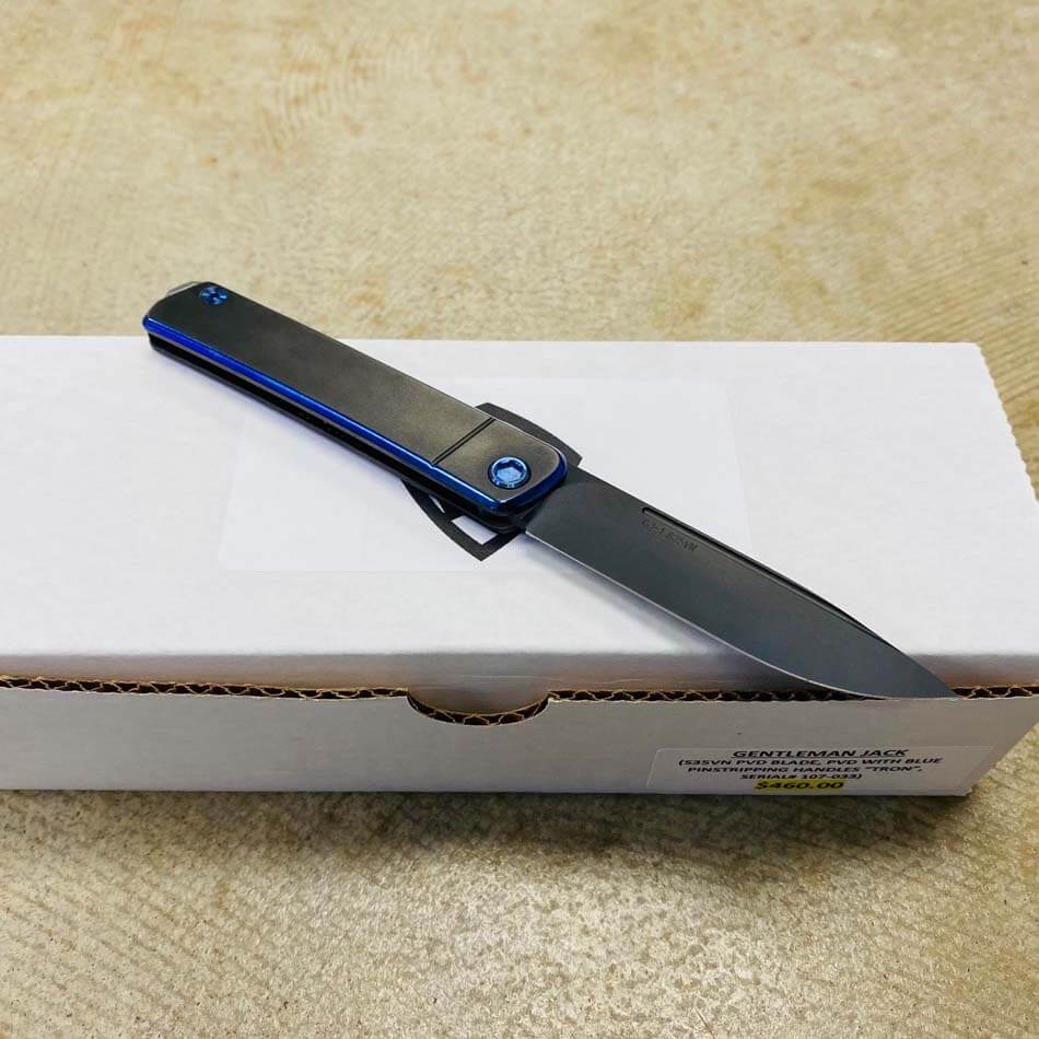 Medford Gentleman Jack GJ-1 Ti 3.1" Slip Joint PVD Blue Pinstripping TRON Knife 107-033 - MKT GJ Tron