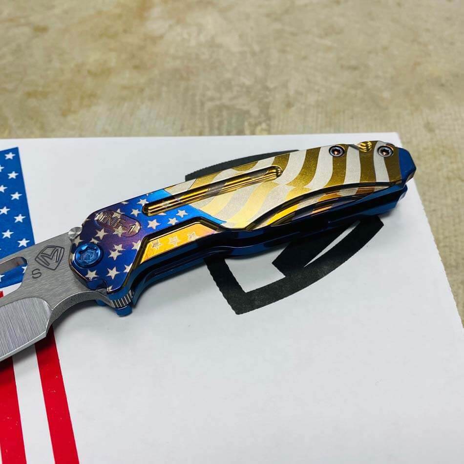 Medford Infraction S35VN 3.25" Tumbled Blade Blue American Flag Handles Folding Knife Serial 110-198 - MKT Infraction American Flag