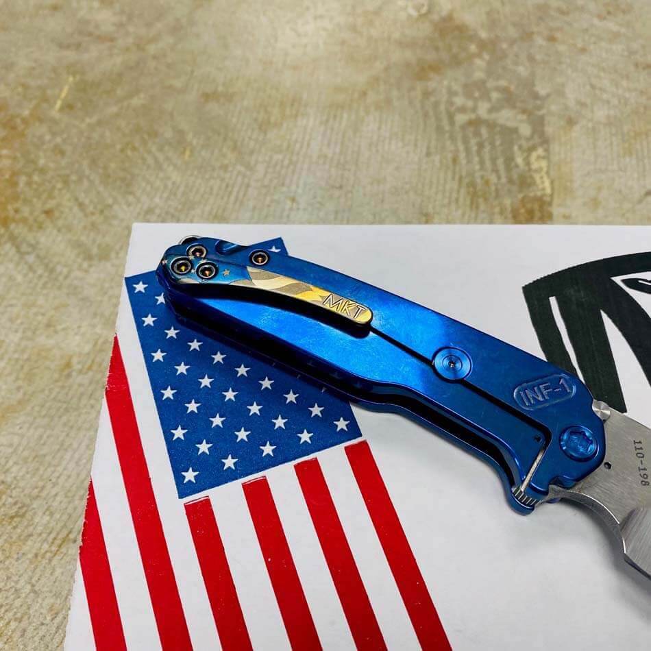 Medford Infraction S35VN 3.25" Tumbled Blade Blue American Flag Handles Folding Knife Serial 110-198 - MKT Infraction American Flag